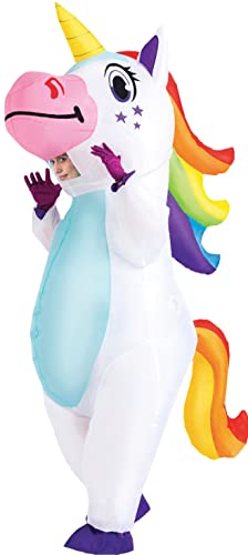 Spooktacular Creations Inflatable Costume Adult, Full Body Riding a Unicorn Blow Up Costume (White)