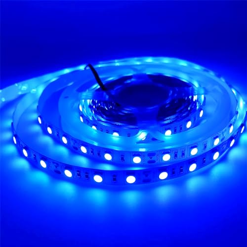 iNextStation Blue LED Lights 12V LED Light Strip 16.4ft/5m Flexible LED Strip Lights Cuttable 300 LEDs 5050 Tape Lights for Bedroom, Kitchen, Cabinet, Mirror (Power Adapter not Included)