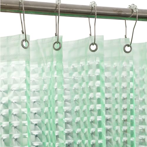 Eazzier Bath Green 3D Crystal Plastic Shower Curtain Liner, 72x72 Inch Thin Lightweight Ice Cube Plastic Bathroom Shower Showroom Inner Curtain with Rustproof Metal Grommet Holes and Weighted Magnets