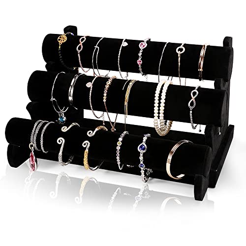 Black Velvet Bracelet & Necklace T-Bar 3 Tier Jewelry Display