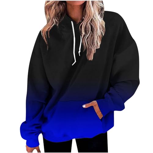 symoid black of friday sale 2023 Women's Hoodies 2023 Gradient Long Sleeve Casual Oversized Sweatshirts Loose Fit Drawstring Trendy Pullover Tops womens graphic hoodies vintage Blue XXXL