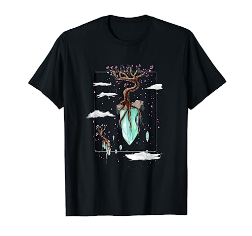 Fantasy Vibe Floating Crystals Cherry Tree Graphic Tee T-Shirt