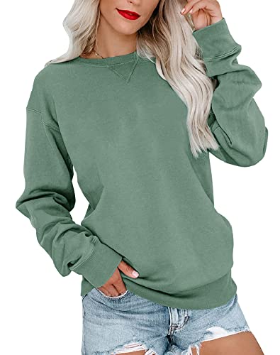 Bingerlily Womens Casual Long Sleeve Sweatshirt Crew Neck Cute Pullover Relaxed Fit Tops (Green,Small)