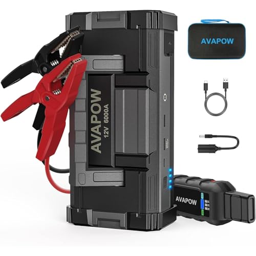 AVAPOW 6000A Car Battery Jump Starter(for All Gas or up to 12L Diesel) Powerful Car Jump Starter with Dual USB Quick Charge and DC Output,12V Jump Pack with Built-in LED Bright Light