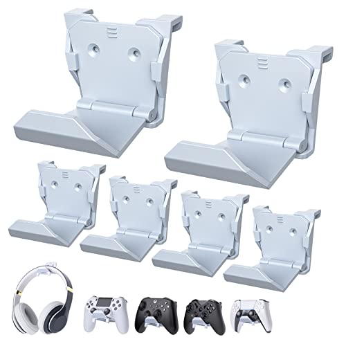 Controller Wall Mount Holder for PS5/PS4/Xbox/Switch Controller, Strong Adhesive/Screw Controller Holder Headphone stand, Headset Hanger Hook for Universal Gaming Controller and Headset - 6 Pack