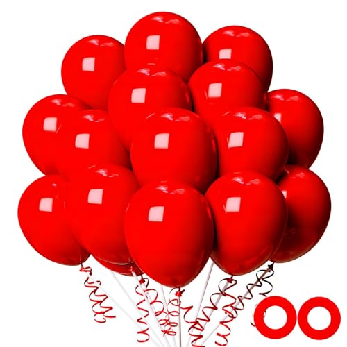 100pcs Red Balloons, 12 inch Red Latex Party Balloons Helium Quality for Like Birthday Party,Wedding, Anniversary, Christmas or Vanlentine's Party Decoration (with Red Ribbon)…