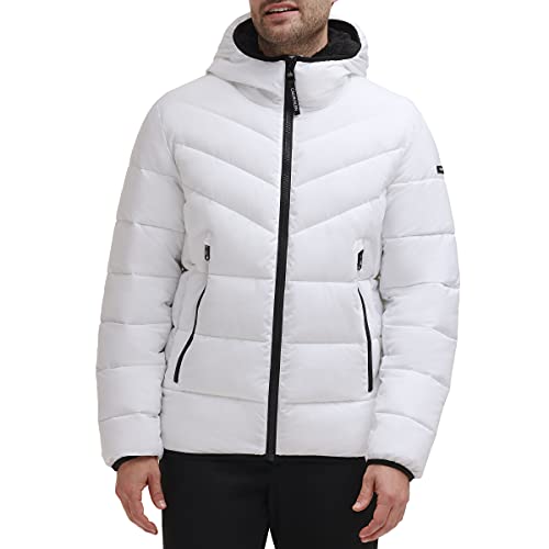 Calvin Klein Men's Hooded Stretch Jacket, White, Small