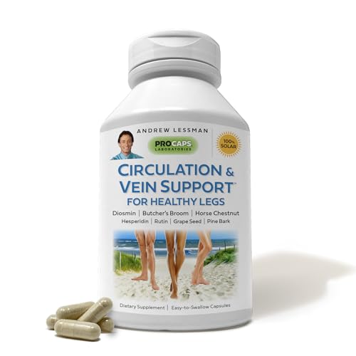 ANDREW LESSMAN Circulation & Vein Support for Healthy Legs 60 Capsules - High Bioactivity Diosmin, Butcher's Broom, Visibly Reduces Swelling & Discomfort in Feet, Ankles, Calves, Legs