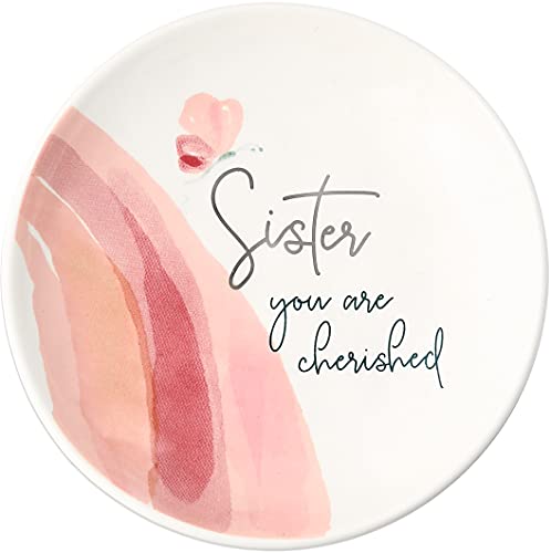 Pavilion Gift Company Keepsake Tray-Sister You are Cherished Jewelry Dish, 4' Round, Pink