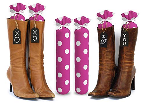 My Boot Trees, Boot Shaper Stands for Closet Organization. Many Patterns to Choose from. 1 Pair. (Hot Pink with Large White Polka Dots)