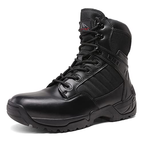 NORTIV 8 Mens Military Tactical Work Boots Side Zipper Mid Ankle Outdoor 6 Inches Motorcycle Combat Boots Size 11 M US Desert, Black-6 Inches