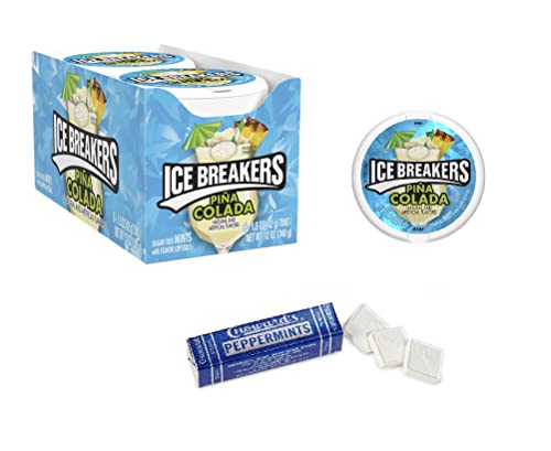 ICE BREAKERS Pina Colada Flavor, Sugar Free Breath Mints, 1.5 oz Tins - LIMITED EDITION - Great For Holidays, Parties, Gifts & More | (8 Count), Baby Blue