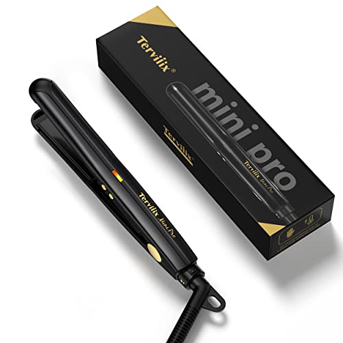 Terviiix Mini Flat Iron for Short Hair Temperature Adjustable, 1/2 Inch Mini Small Portable Ceramic Travel Hair Straightener for Men, Black