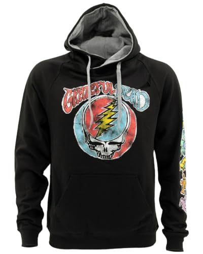 Ripple Junction Grateful Dead Steal Your Face and Dancing Bears Adult Vintage Band Popover Hoodie Officially Licensed X-Large Black Grey