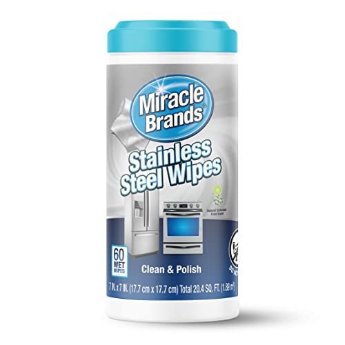 MiracleWipes for Stainless Steel, Great for Kitchen and Appliances, Including Oven, Refrigerator, Dishwasher, Microwave, Sink, Hood, Grill, Removes Fingerprints and Smudges - 60 Count