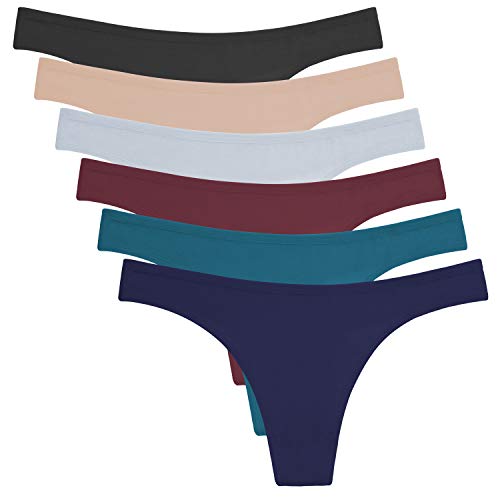 ANZERMIX Women's Breathable Cotton Thong Panties Pack of 6 (6-pack Dark Vintage, Large)