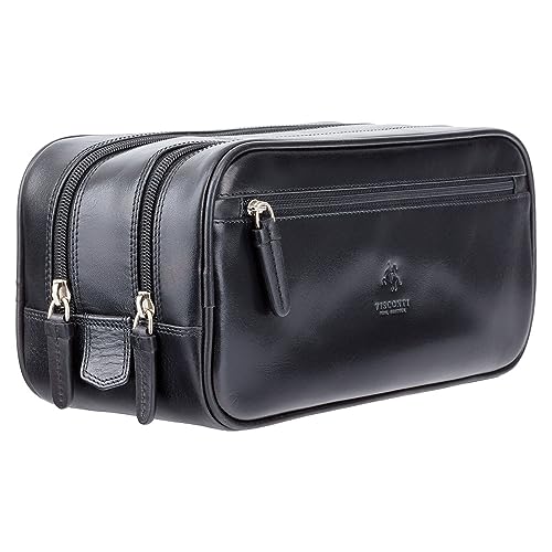 Visconti Men's Monza Collection Leather Wash Bag for Travel (Cognac Black)