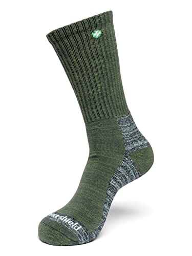 Insect Shield Midweight Hiking Walking Socks, Stretchy and Comfortable Crew Socks with Padding and Tick Protection (US, Alpha, X-Large, Regular, Regular, Olive)