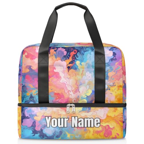 Abstract Tie Dye Ethnic Printing Personalized Gym Duffle Bag for Women and Men - Custom Sports Tote Travel Bag with Shoe Compartment for Weekender Overnight