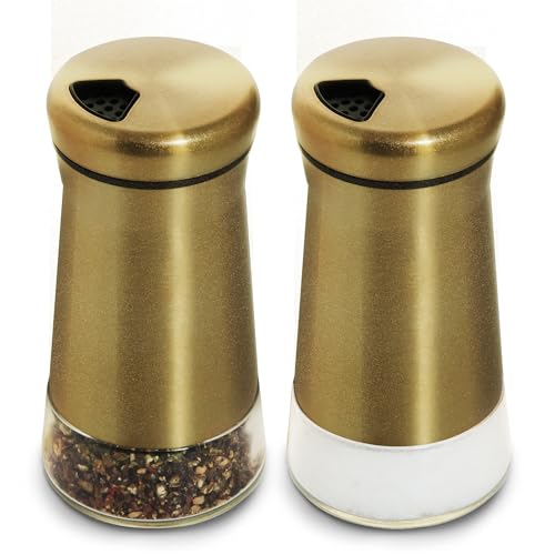 bonris Copper Stainless Steel Salt and Pepper Shakers,Clear Bottom Jar Bottle Container with Stainless Steel Top,with Adjustable Pouring Hole