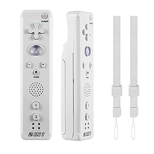 MODESLAB 2 Pack Wii Remote Controller, Wireless Controller Built in Motion Plus Replacement Remote Gamepad Compatible for Wii Wii U, with Wrist Strap (White)