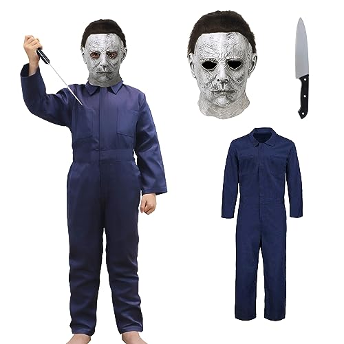 VZQI Michael Myers Costume for Kids Halloween Cosplay Horror Killer Coveralls Props with Michael Myers Mask S