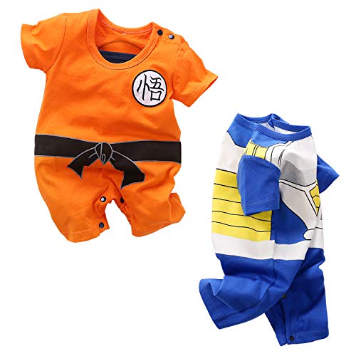 YFYBaby Baby Boys' 2 Pack Short Sleeve Romper Toddler Cartoon Onesie Outfits, Orange/Blue, 0-3 Months (YY-LTY1959)