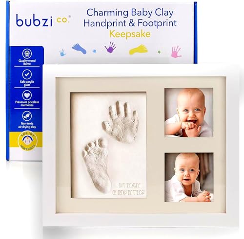 Bubzi Co Baby Footprint Kit, Baby Foot and Hand Print Kit, Baby Keepsake Frame, Nursery Pictures Frames, Hand Print Mold Kit, New Mom Gifts, Baby Newborn Essentials Must Haves, Baby Shower Gifts