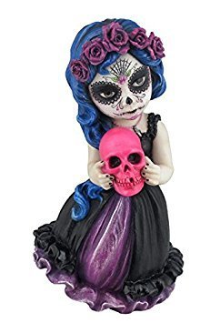 US 6.12 Inch Poly Stone Cosplay Kids Day of The Dead Holding Pink Skull