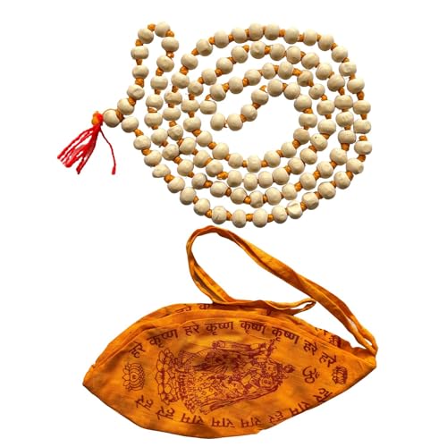 NAISHA Gaumukhi Japa Mala Bag & Hare Rama Hare Krishna Tulsi Holy Basil Japa Mala 108+1 Beads Original for Daily Mantra Jaap, Bead Size: 6/7mm