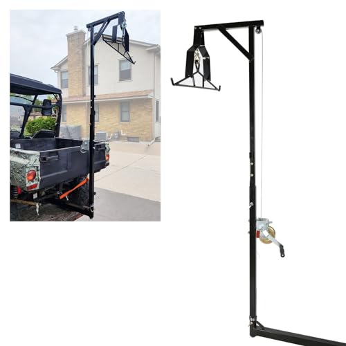 ECOTRIC Truck 2' Hitch Game Hoist 600LB Big Game Hunting Deer Hoist Winch Lift Gambrel Set 360 Degree Swivel Hitch Mounted