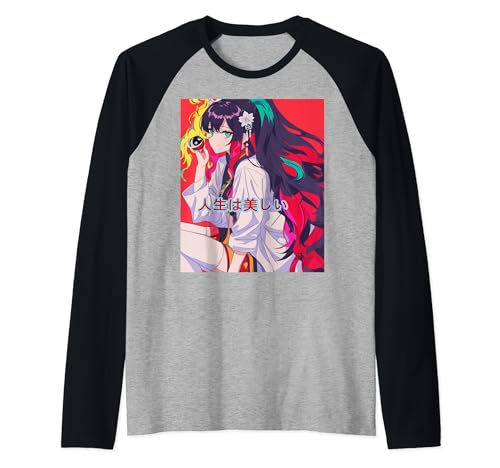 Artistic Magical Anime Girl With Purple Hair Relaxing Raglan Baseball Tee