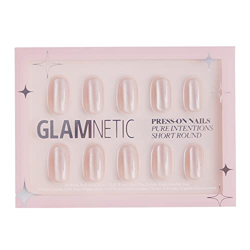 Glamnetic Press On Nails - Pure Intentions | Glossy, Semi-Transparent, Short Round Nails, Reusable | 12 Sizes - 30 Nail Kit with Glue