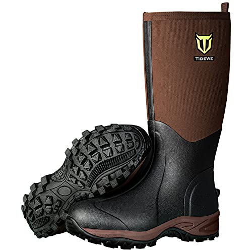 TIDEWE Rubber Neoprene Boots Men And Women, Waterproof Durable 6mm Neoprene Boot, Rain Boot Hunting Boot Arctic Outdoor Boot Men Size 11 Brown