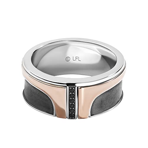 Jewelili Star Wars Fine Jewelry Boba Fett Men's Ring Black Diamond Accents, Sterling Silver with Black Rhodium and 10K Rose Gold