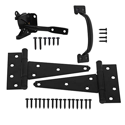 HOME MASTER HARDWARE Wood Gate Hardware Set- Heavy Duty 6' Gate Tee Hinge, Self-Closing Gate Latch and Pull Set Gate Hardware Kit with Screws for Outdoor Fence Swing Gate Black Finish