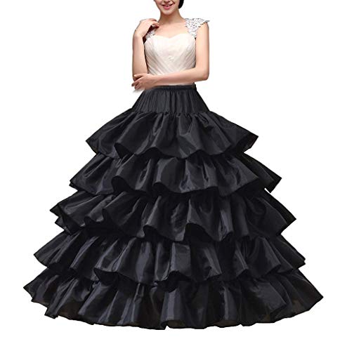 YULUOSHA Women's Crinoline Petticoat 4 Hoop Skirt 5 Ruffles Layers Ball Gown Half Slips Underskirt for Wedding Bridal Dress (Black)