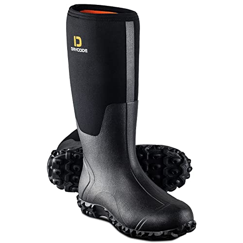 D DRYCODE Work Boots for Men with Steel Shank, Waterproof Rubber Boots, Warm 6mm Neoprene Anti Slip Rain Boots, Black, Size 5-14