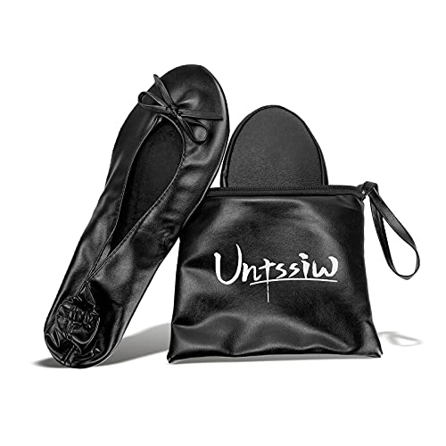 Untssiw Women's Foldable Portable Travel Ballet Flat Roll Up Slipper Shoes - Black, Large