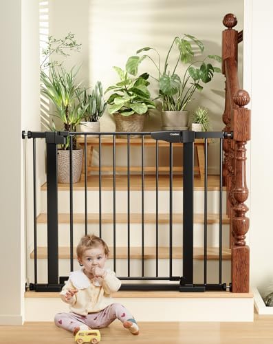 Cumbor 29.7'-40.6' Baby Gate for Stairs, Dog Gate for Doorways, Pressure Mounted Self Closing Pet Gates for Dogs Indoor, Durable Safety Child Gate with Easy Walk Thru Door, Mom's Choice Awards Winner