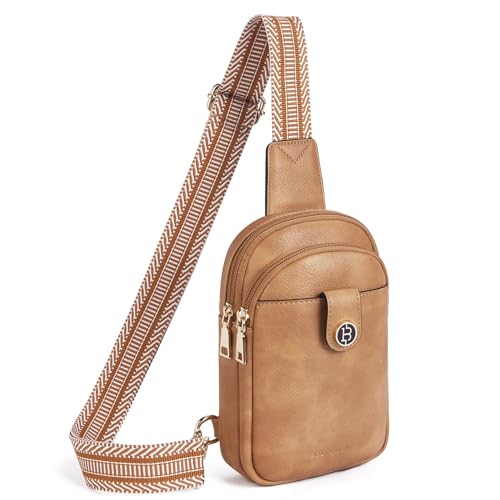 BOSTANTEN Small Sling Bag Crossbody Bags for Women Trendy Crossbody Purse Leather Chest Bag, Camel Brown