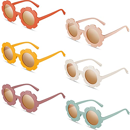 Frienda 6 Pieces Round Flower Sunglasses Girls Flower Glasses Cute Outdoor Beach Eyewear for Kids (Cute Colors)
