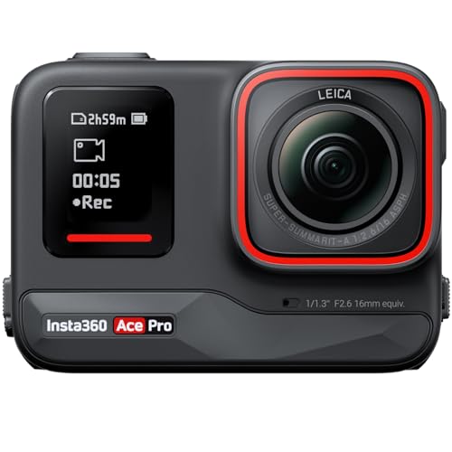 Insta360 Ace Pro - Waterproof Action Camera Co-Engineered with Leica, Flagship 1/1.3' Sensor and AI Noise Reduction for Unbeatable Image Quality, 4K120fps, 2.4' Flip Screen & Advanced AI Features.