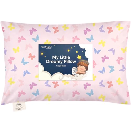 Toddler Pillow with Pillowcase - 13x18 My Little Dreamy Pillow, Organic Cotton Toddler Pillows for Sleeping, Kids Pillow, Travel Pillows, Mini Pillow, Nursery Pillow, Toddler Bed Pillow (Flutter)