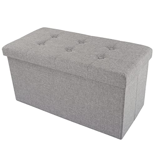 Folding Storage Ottoman - 30-Inch Tufted Footrest, Linen Chest, or Bench with Removable Bin for Living Room, Bedroom, or Dorm by Lavish Home (Gray)