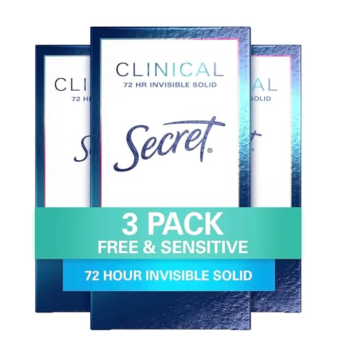 Secret Antiperspirant Clinical Strength Deodorant for Women, 72 Hr Sweat Protection Invisible Solid, Free & Sensitive Unscented, 1.6 Ounce (Pack of 3) (Packaging may vary)