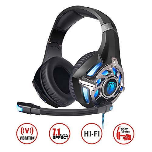 SADES,R16 PC Gaming Headset 7.1 Surround Stereo PC Pro USB Over Ear Headset with High Sensitivity Mic Vibration.Black&red Black&red