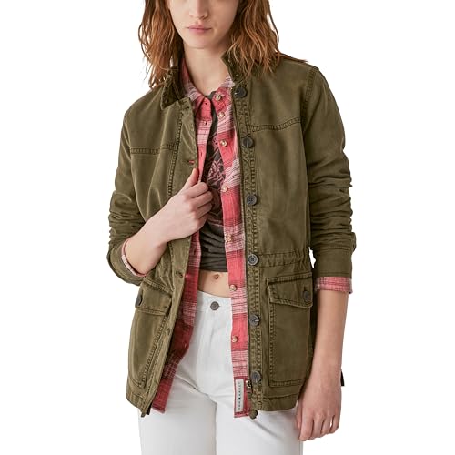 Lucky Brand womens Long Sleeve Button Up Two Pocket Utility Jacket, Olive Night, X-Small US