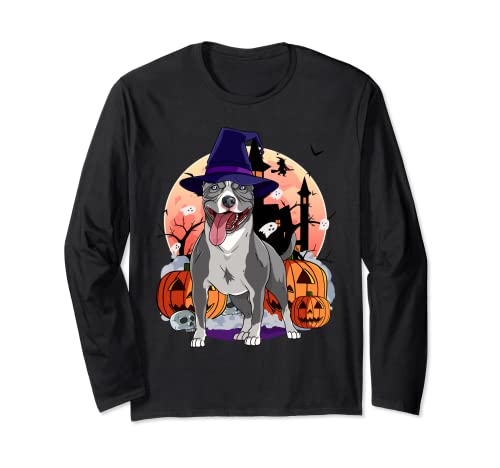 Blue Nose Pitbull Halloween Witch Pumpkin Pit Bull Long Sleeve T-Shirt