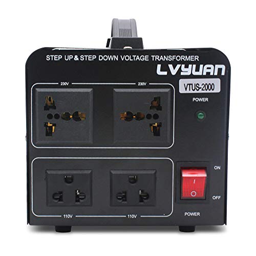 LVYUAN Voltage Transformer Converter 2000 Watt Step Up/Down Convert from 110-120 Volt to 220-240 Volt and from 220-240 Volt to 110-120 Volt with 2 US outlets, 2 Universal outlets